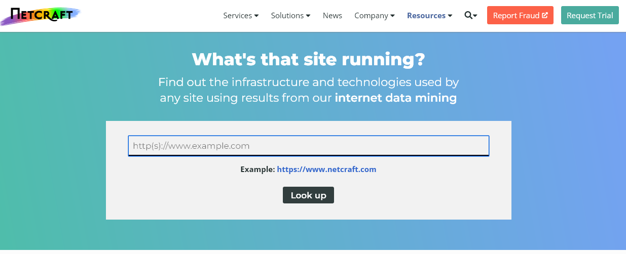 Netcraft site para saber tecnologia usada no site