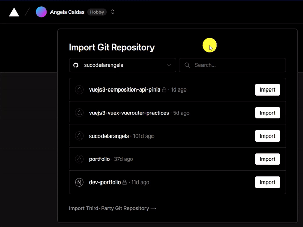 Seleção do repositório GitHub na tela Import Git Repository